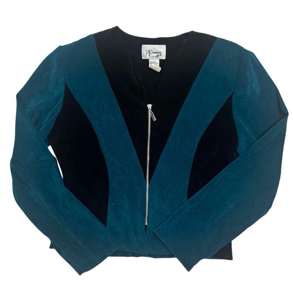 Vintage DJ Summers Teal and Black Colorblock Zip Blazer Jacket 🤍 🖤 Size 4
